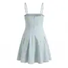 Vestido de Sol Mini Azul Estampado Estilo Americano Chica Picante Línea A Verano 2026 Nuevo Sexy Ajustado con Tirantes Finos Vestido Corto