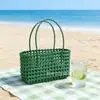 Cesta de Vegetais Tecida à Mão Estilo Coreano Vazada de Rattan Sintético Impermeável para Piquenique, Férias na Praia, Cesta de Banho, Bolsa