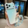 Color degradado, funda de teléfono 3D con orejas de gato, adecuada para Apple 18 PRO, diseño moderno, también disponible para 17/16 PRO, con pulsera de cuentas, también disponible para 11/12