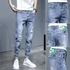 Nuevos Pantalones Largos de Pierna Pequeña Ajustados Estilo Coreano para Hombre de Primavera y Otoño Pantalones de Moda para Hombre de Pierna Recta Elásticos Casuales