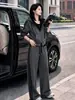Conjunto de Sudadera con Capucha y Tres Rayas Estilo Coreano para Mujer, Otoño Holgado Reductor de Edad Adelgazante Casual Deportivo Pantalones de Pierna Ancha Conjunto de Dos Piezas