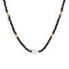 Collar de acero de titanio con perlas de agua dulce y cuentas de cristal negro natural puntiagudo de estilo coreano, collar de clavícula de alta calidad para mujer