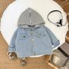 Conjunto Jeans para Meninos Primavera e Outono Tendência Estiloso Jaqueta com Capuz Moda Bebê Roupa de Outono Calças Casuais Versáteis