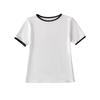 25 Verão Novo Cor de Contraste Gola Redonda Manga Curta Camiseta Feminina Verão Novo Americano Retrô Casual Estilo Ins Algodão Xadrez