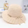 Sombrero de Verano con Ala Ancha para Mujer, Protección Solar, Sombrero de Paja con Lazo, Elegante Sombrero de Paja Transpirable con Ala Ancha para Vacaciones en la Playa