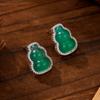 Nuevos pendientes de botón estilo chino con forma de calabaza de calcedonia verde, estilo retro, elegantes, micro pendientes de plata S925 con aguja, pendientes de moda para celebraciones en Internet.
