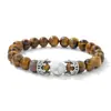 Pulsera tejida a mano con corona de lapislázuli europeo y americano de 8 mm, ágata negra, ágata roja, ojo de tigre, nicho original, venta al por mayor