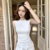 Nova Coleção Primavera e Verão Camisole de Gola Alta Pequena para Mulheres com Colete de Fio Costurado na Cintura Colete Curto na Altura da Cintura