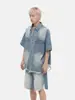 Mtlclothes Ropa para Hombre Diseño Americano Denim Lavado Desgastado Rasgado Cepillado Traje Pantalones de Tres Cuartos Modernos