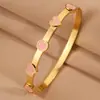 Pulsera de Acero Inoxidable Dorado con Corazón de Amor, Moda Europea y Americana para Niñas, Gama Alta, No se Desvanece, Pulsera Redonda de Concha, Lujo Ligero