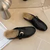Estilo Retro Old Money Cubierta de Cabeza de Felpa y Piel Medias Zapatillas de Casa para Mujer Ropa de Exterior 2026 Otoño/Invierno Nuevas Zapatillas Mocasín sin Cordones