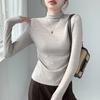 H393 Camiseta básica de cuello medio alto para mujer, otoño e invierno, cálida, de manga larga, ajustada, adelgazante, de color sólido, combina con todo, cuello medio.