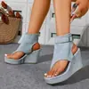 Sandalias de Mujer de Ante de Tacón de Cuña de Suela Gruesa con Punta de Tira, Talla Grande, Aumentadoras de Altura, Nuevo Estilo de Verano, Zapatos de Mujer de Caña Alta con Espalda Abierta, Estilo Europeo y Americano