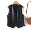 Chaleco de Cuero Estilo Nuevo 2026 para Mujer, Chaqueta sin Mangas con Cuello en V, Chaleco Corto Ajustado, Elegante Abrigo de Cuero