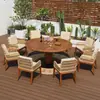Mesas e Cadeiras de Teca para Exterior, Vila com Pátio, Mesa Longa de Madeira Maciça, Terraço de Jardim à Prova d'Água, Conjunto de Móveis de Madeira Maciça e Rattan