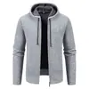 2026 Nuevo Cárdigan de Punto con Cremallera y Capucha de Terciopelo para Hombre, Grueso de Hilo, Suéter Cálido, Chaqueta Casual de Otoño e Invierno