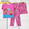 Pijama de Verano para Niños Conjunto de Tres Piezas con Camiseta de Manga Corta, Shorts y Pantalones Largos para Niños y Niñas Ropa de Casa de Dibujos Animados para Niños Pequeños y Medianos Estilo de Dibujos Animados