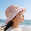Sombrero de Paja para Niña con Flores, Estilo Dulce y Lindo, Sombrero de Sol para Niñas de Primavera y Verano, Sombrero de Pescador de Ala Ancha con Encaje de Princesa para Bebé