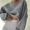 Moletom Feminino Versátil Soltinho Novo 2023, Casual para o Dia a Dia com Caimento Solto, Gola Canelada e Estampa, Tendência Outono Nova Blusa