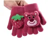 Guantes de Oso de Fresa para Niños Guantes Cálidos de Otoño e Invierno Espesados con Felpa Dibujos Animados Lindos Guantes de Dedos Completos Procesamiento y Personalización
