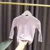 Camiseta para Niñas de Primavera y Otoño, Ropa Elegante para Bebés, Moda Única Infantil, Color Sólido Macarrón, Camiseta Básica de Cuello Medio con Volantes