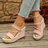 Sapatos Casuais Europeus e Americanos Cruzados Outono 2026 Novos Tamanhos Grandes para Mulheres Moda Sandálias de Salto Anabela Duas Vias para Mulheres Atacado