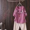 Camiseta de Algodón Bordada Vintage para Mujer, Nuevo Estilo Étnico de Verano, Talla Grande Holgada, Top Delgado de Manga Corta que Cubre el Cuerpo