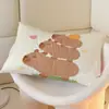 Funda de almohada cepillada de dibujos animados de capibara, individual, para estudiantes, neutral, de dormitorio, 48x74 cm, estampado infantil