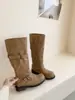 Botas de Motociclista Longas Vintage com Design de Nicho Desgastado para Mulheres, Botas de Cano Médio com Salto Grosso, Botas de Cano Alto Estilo Workwear