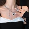 Collar de aleación de píxeles negros con diseño de amor para mujer, estilo hip hop, con doble capa superpuesta y cadena de clavícula que combina con todo.