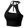 Top Cropped Zeriluna com Gola Halter Vazado para Verão, Estilo Hot Girl, Slim Fit, Sem Mangas