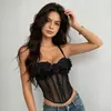 Estilo europeu e americano transfronteiriço, elegante e sedutor, bustiê floral de renda com silhueta ajustada, apresentando design de barbatanas e uma fileira de botões, um top sexy e estiloso para uma garota descolada