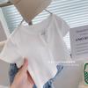 Camiseta de verano nueva de manga corta para niñas, camiseta de color sólido moderna para combinar con todo, camiseta de manga corta para niños en color caramelo