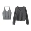 [Oufan] Cárdigan de Punto con Capas Estilo Coreano para Mujer en Otoño Chaleco de Dos Piezas con Cuello Halter 3259