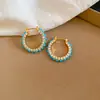 Brinco de pressão ear cuff com franja de contas redondas de zircônia azul vintage estilo retro francês joia de orelha de luxo leve toque de alta qualidade