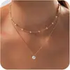 Amazon Moda Collar de Perlas Individuales y Múltiples Más Vendido para Mujer Cadena Sencilla de Doble Capa para Clavícula Juego de Joyería