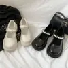 Zapatos Pequeños de Cuero Retro Francés Estilo Británico para Mujer 2025 Primavera Nuevo Estilo Perla Hada Una Línea Suela Gruesa Zapatos Mary Jane