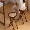 Taburete Redondo Plegable, Taburete de Comedor para el Hogar, Taburete Mazar para Sala de Estar, Taburete Alto para Adultos, Taburete de Bar, Silla Banco Pequeña Portátil para Exteriores