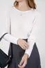 Otoño 100% Lana Merino Soluble en Agua Lana Fina Cuello Redondo Manga Larga Top Delgado de Capa Base para Mujer Delgado Ajuste Ceñido Top Interior