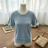 Malha Fina de Manga Curta para Mulheres 2026 Novo Verão Estilo Dopamina Solto e Preguiçoso Versátil Camiseta Top