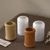 Portavelas Rayado Liso Cilíndrico de Amapola Molde de Silicona DIY Aromaterapia Yeso Cemento Resina Molde