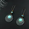 Venta Caliente Transfronteriza Moda Estilo Étnico Pendientes Redondos de Aleación para Mujer Ganchos Grandes Creativos Fabricantes de Joyería para Orejas Turquesa Venta al por Mayor