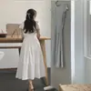 Vestido Largo de Moda Femenina de Alta Gama de Dongdaemun, Corea, Sencillo de Verano, Sensación Fresca, Cuello Redondo, Cinturón para Atar