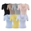 2615-26 Verano Estilo coreano Ajustado Lyocell Cuello en U profundo Suave y delicado Manga media corta Camiseta