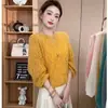 Suéter de tricô pulôver gola redonda manga longa, fio colorido resistente, estilo francês, macio e aconchegante, top casual feminino de cor mista para primavera-outono em rosa