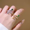 Nuevo Anillo Abierto de Serpiente con Zirconia Esmeralda Estilo Chino Lujo Ligero Anillo de Dedo Índice de Gama Alta Joyería de Moda Tendencia Venta al por Mayor