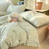 Juego de ropa de cama de cuatro piezas de algodón puro con estampado floral pastoral funda de edredón sábana para cama temporada universal todo algodón estilo fresco estilo sábana bajera