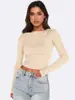 Amazon Top Corto de Punto Acanalado de Manga Larga Estilo Chica Picante Ajustado Camisa Base Y2K Versátil para el Trabajo