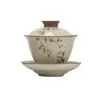 Juego de Taza de Té Gaiwan de Tres Piezas Resistente al Calor, Tazón de Té Kung Fu de una Pieza Ru Kiln Crackle Glaze de Lujo Ligero de Alta Gama, Caja de Regalo para Juego de Té