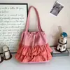 Bolsa Saco Casual Simples de Design de Nicho para Mulheres 2025 Outono Nova Bolsa de Lona com Renda Bolsa para o Dia a Dia